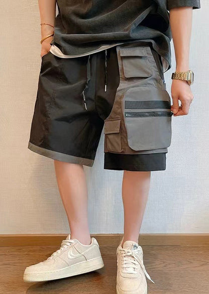Cotton Shorts Patchwork New Asymmetrical Pockets Black