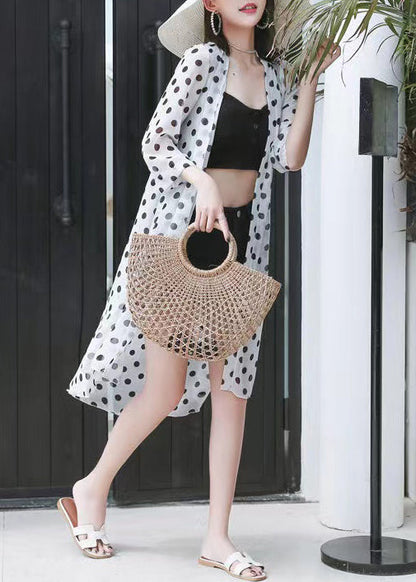 New Black Print Low High Design Chiffon Cardigans Bracelet Sleeve As1034
