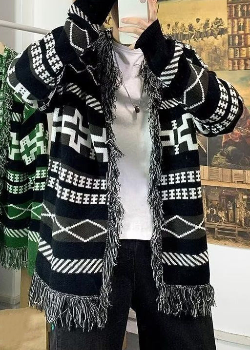 New Black Tasseled Cozy Knit Cardigans Fall Wj022