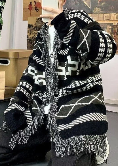 New Black Tasseled Cozy Knit Cardigans Fall Wj022