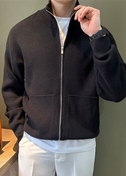 Knit Coats Spring Pockets Up New Black Zip
