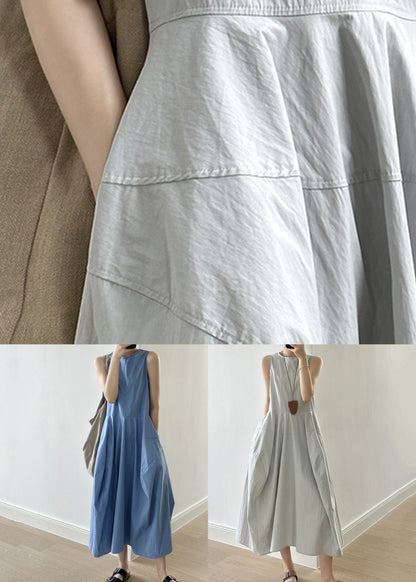Green Patchwork Cotton Long Dress Zippered Fall Qe010
