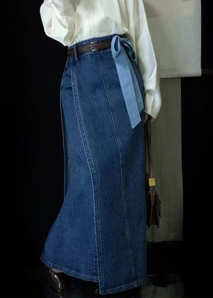 Spring New Open Side Denim Blue High Waist Skirts