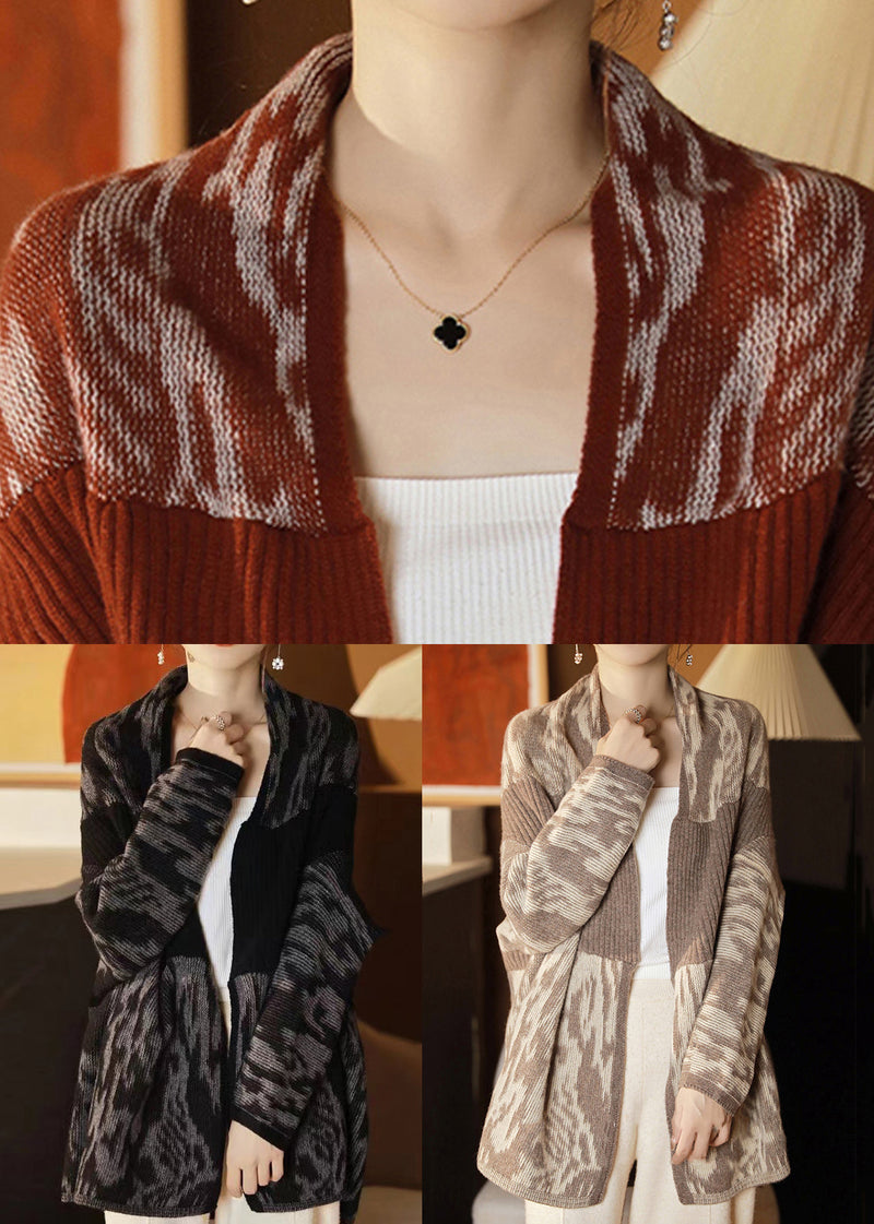 Black Pockets Cozy Wool Knit Cardigan V Neck Spring Qa1002