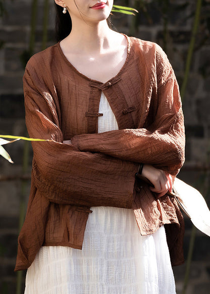 New Chinese Style Coffee Summer Thin Outerwear Cardigan Lk026
