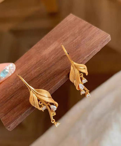 New Chinese Style Gold Zircon Tassel Drop Earrings