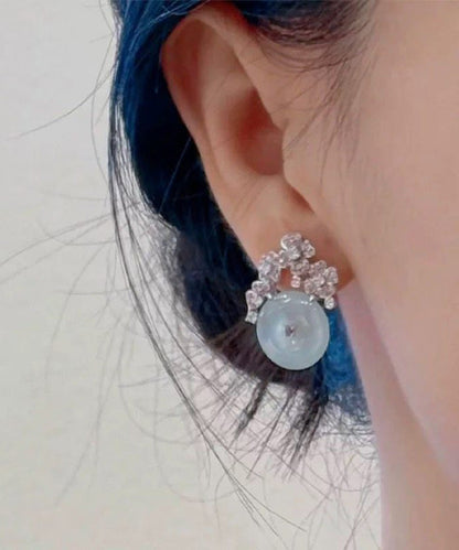 New Chinese Style Safety Buckle Diamond Studded Flower Earrings