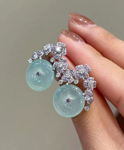 New Chinese Style Safety Buckle Diamond Studded Flower Earrings