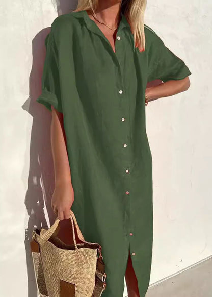 New Dark Grey Peter Pan Collar Button Cotton Blouse Dress Summer Ff030