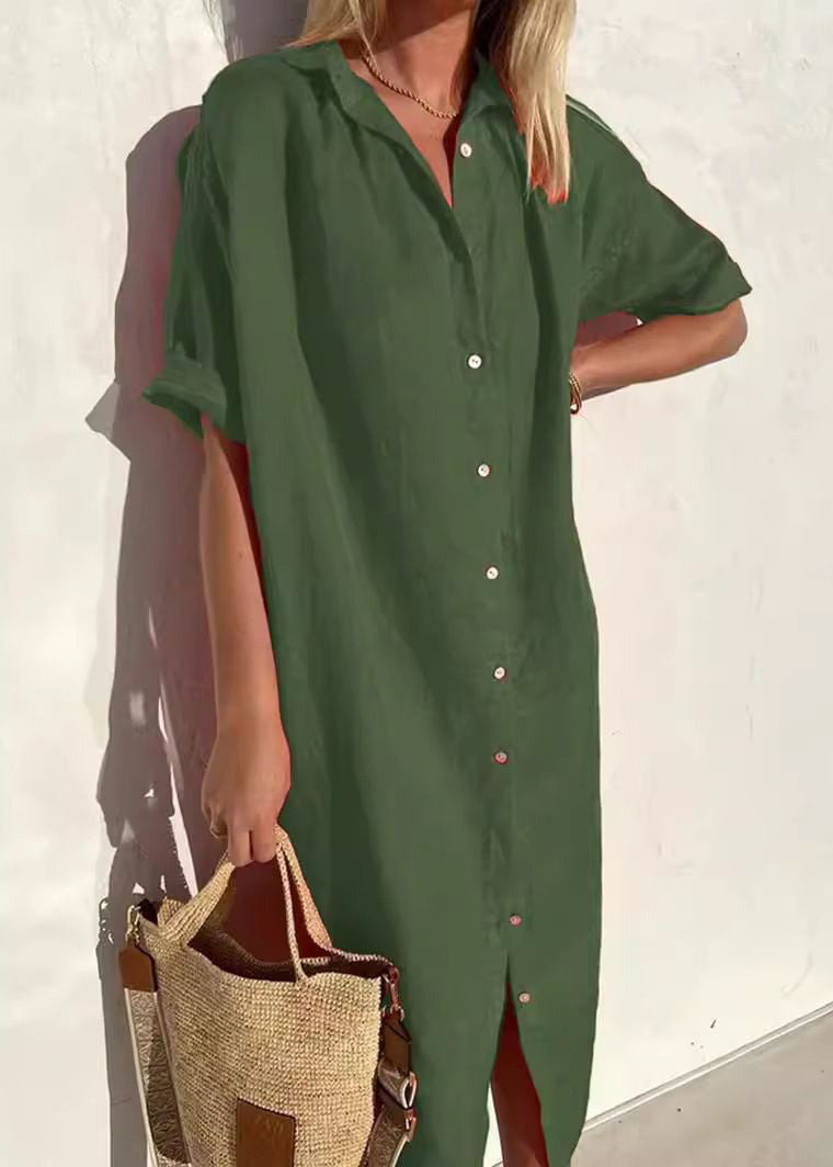 New Dark Grey Peter Pan Collar Button Cotton Blouse Dress Summer Ff030