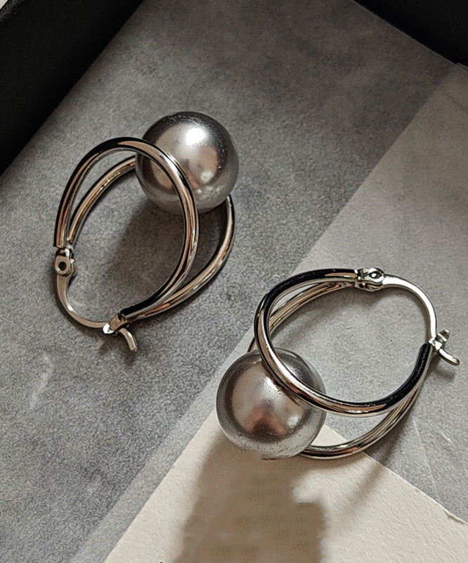 New Geometric Line Pearl Earrings Buckle