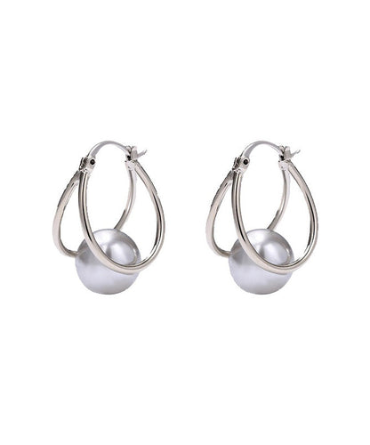 New Geometric Line Pearl Earrings Buckle