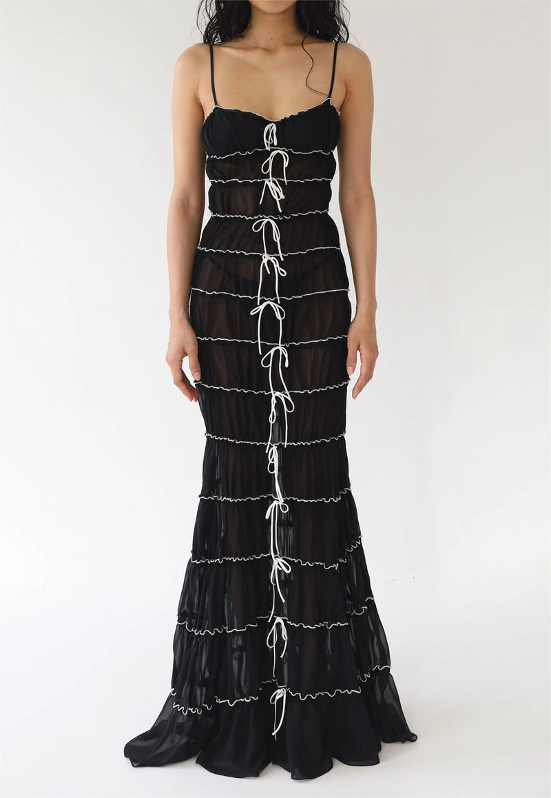 Sling Pleated See-through Mini Dress
