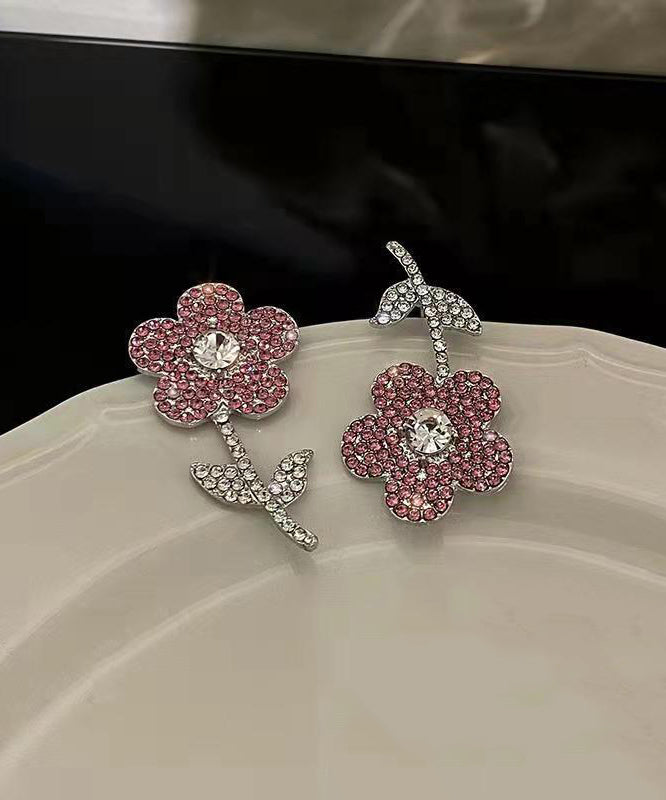 New Fashionable Pink Organza Flower Crystal Tassel Earrings Gh1068