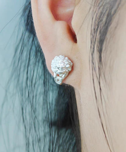 New Gold Auspicious Pixiu Silver Single Ear Clip Stud Earrings