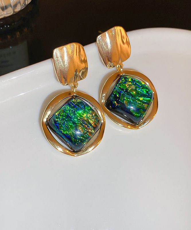 New Green Alloy Geometric Diamond Earrings