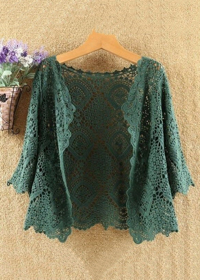 New Green Hollow Out Cotton Knit Cardigans Summer As1056