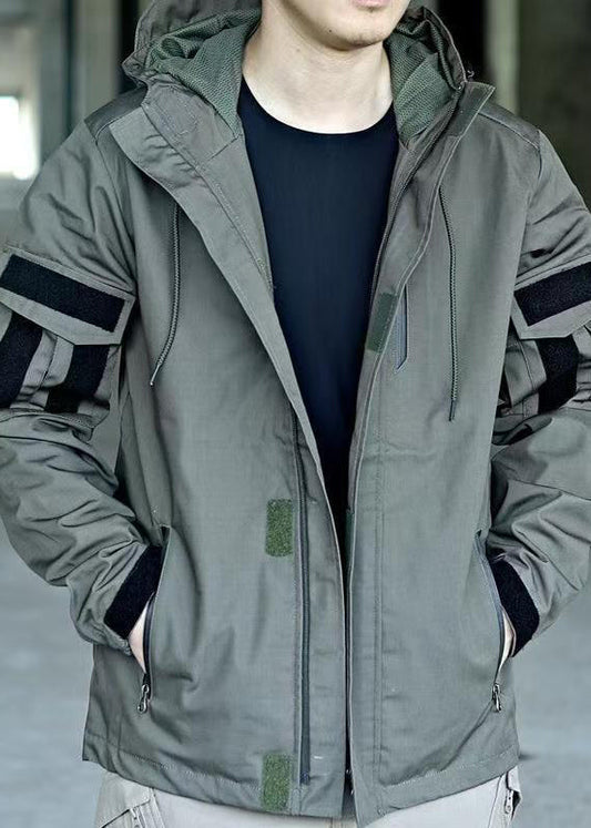 Cotton Spring Hooded Drawstring New Zippered Green Coat