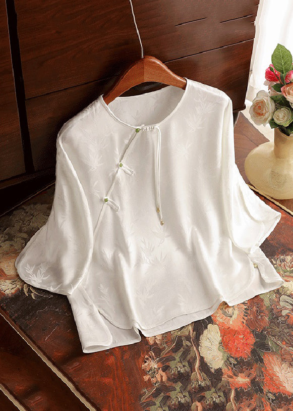 New Light Green O-neck Button Silk Blouses Bracelet Sleeve Gg007