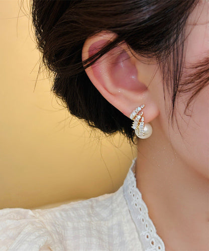 New Light Design Silver Needle Zircon Pearl Earrings