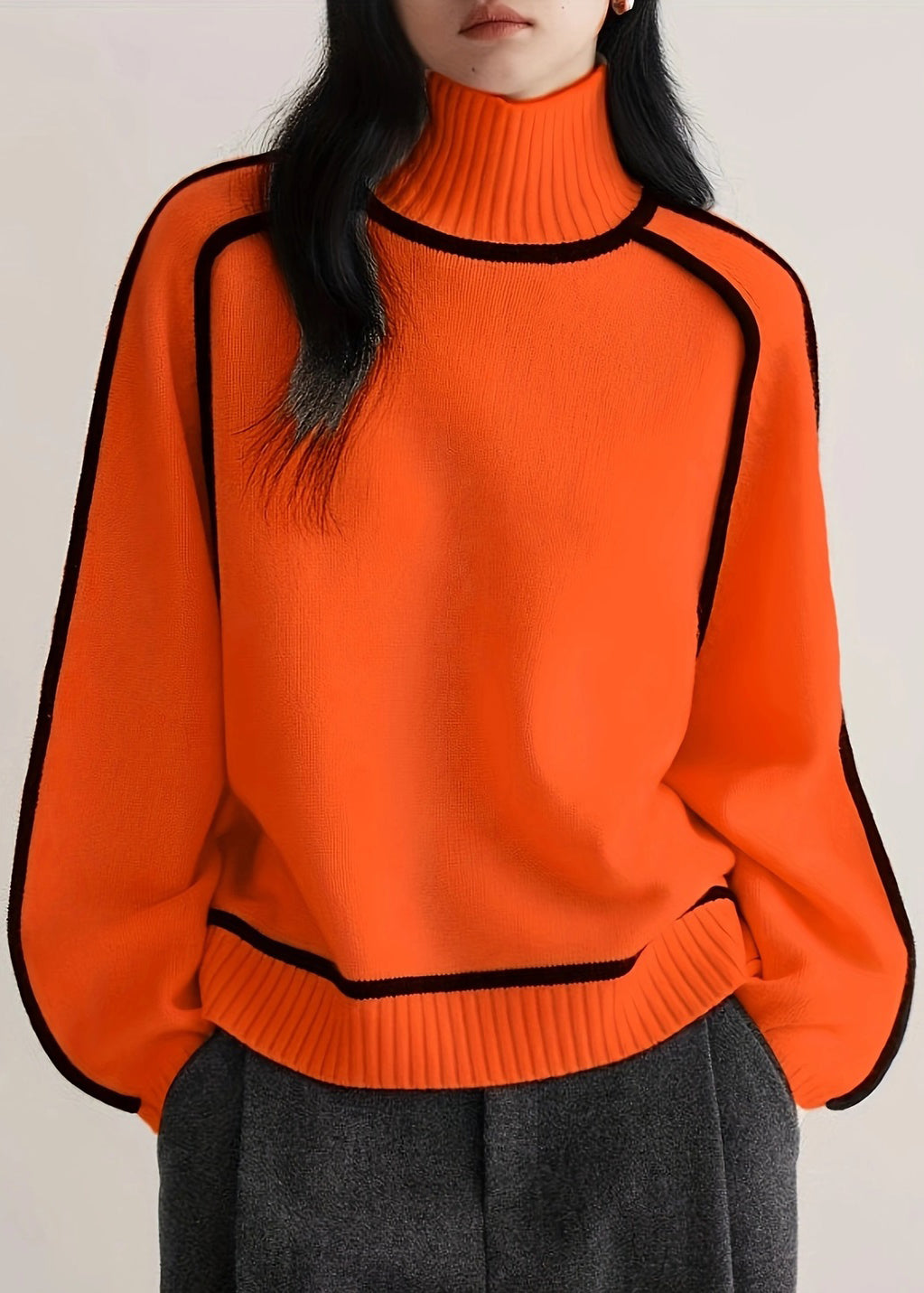 New Orange Striped Cozy Thick Knit Sweaters Spring Yw046