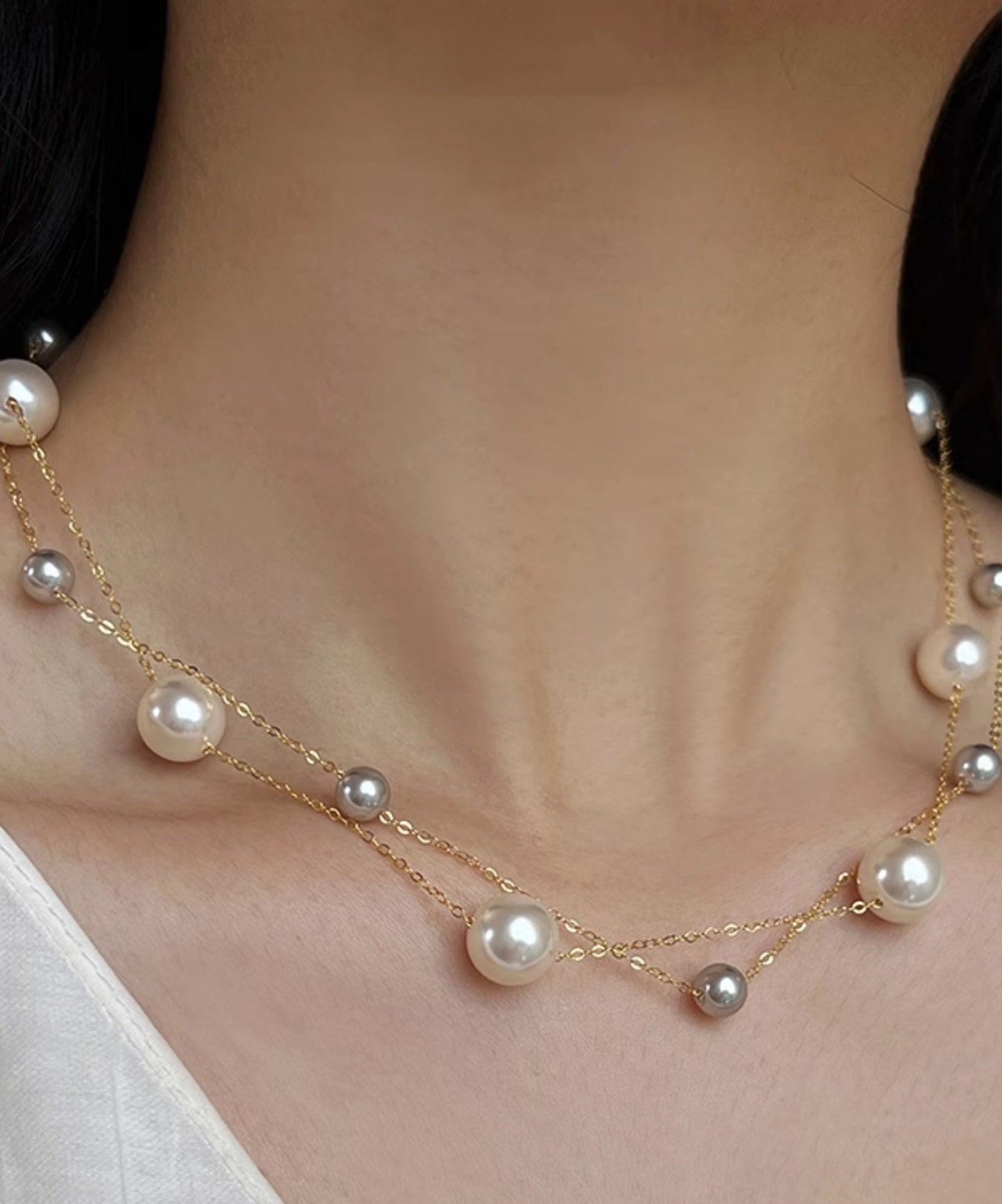 New Pearl 14k Gold Layered Light Necklace