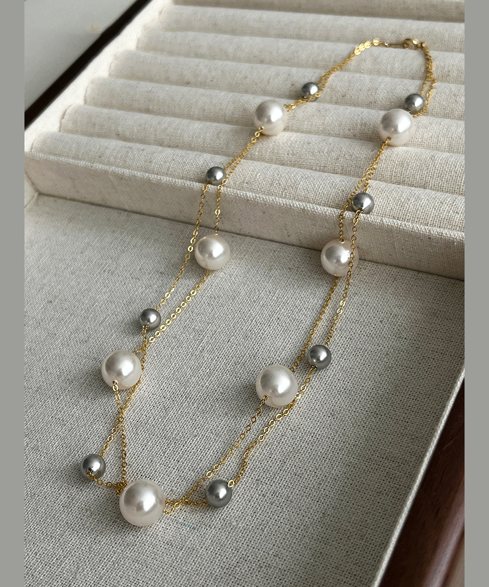 New Pearl 14k Gold Layered Light Necklace