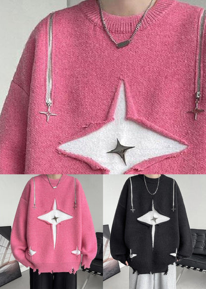 Black Hole Zippered Knit Fall Sweater O Neck Qh021