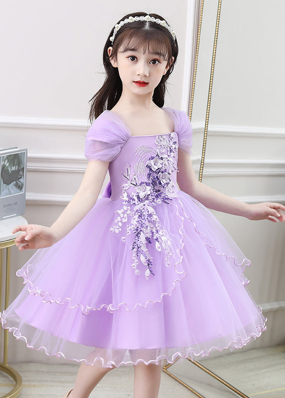 New Purple Embroideried High Waist Tulle Vacation Maxi Dresses Summer Ew013