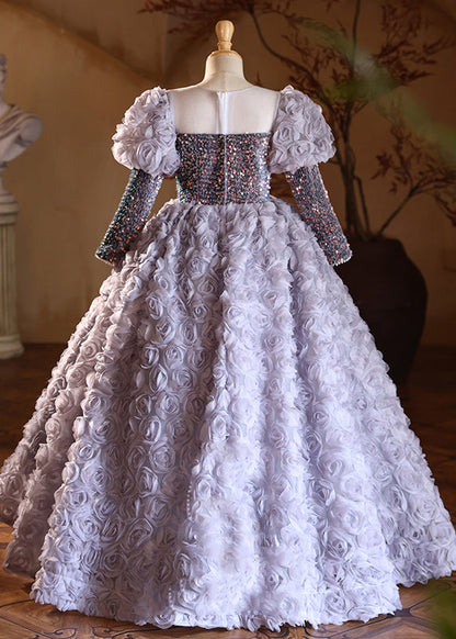 New Purple O-neck Sequins Tulle Long Dress Spring Yg015