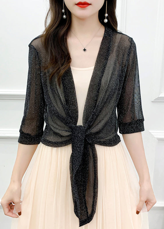 New Red Lace Up Tulle Cardigan Half Sleeve As1026