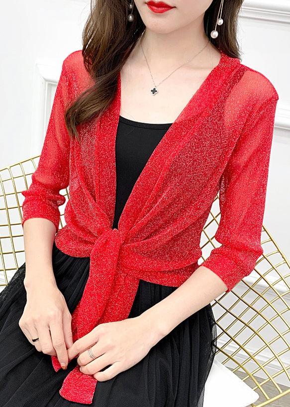 New Red Lace Up Tulle Cardigan Half Sleeve As1026