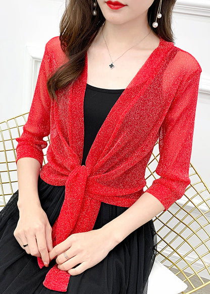 New Red Lace Up Tulle Cardigan Half Sleeve As1026
