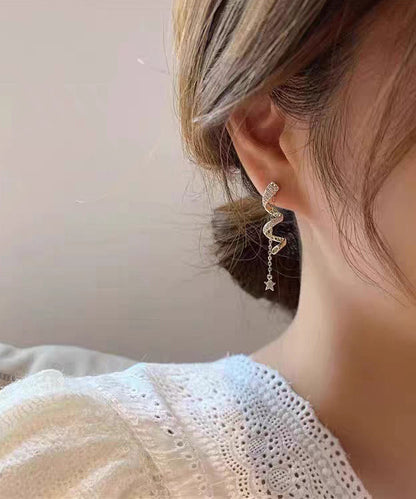 New Silk Sterling Silver Overgild Inlaid Zircon Star Tassel Drop Earrings