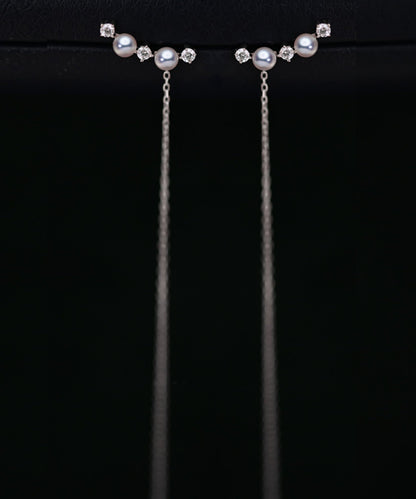 New Silver Tassel Pearl Zircon Silver Drop Earrings