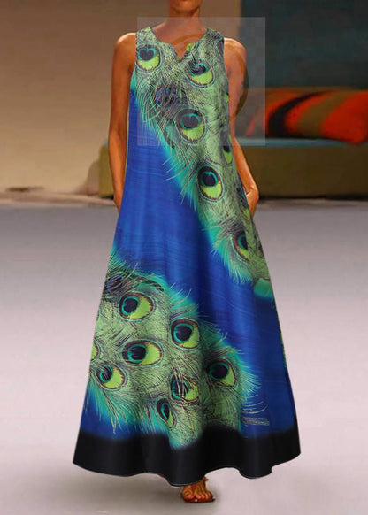 New Summer Green Feather Dress Sleeveless Long Dress Lc0007