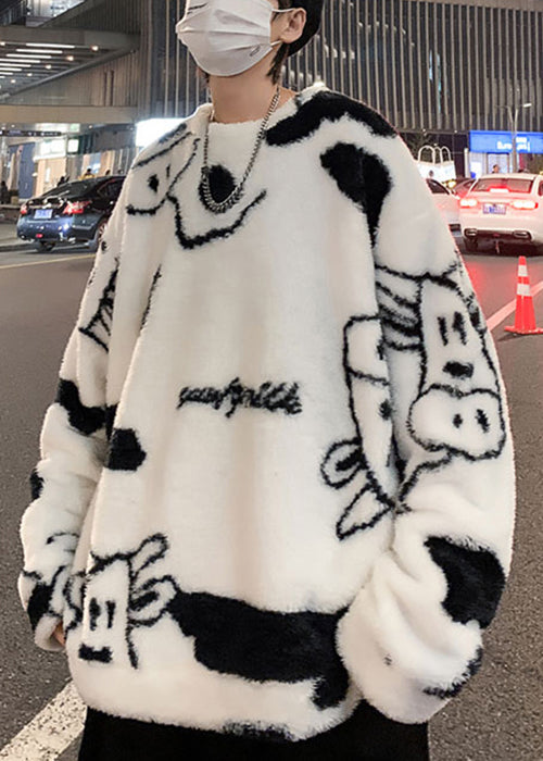 New White O Neck Cartoon Fluffy Sweatshirt Pajamas Winter Rc039