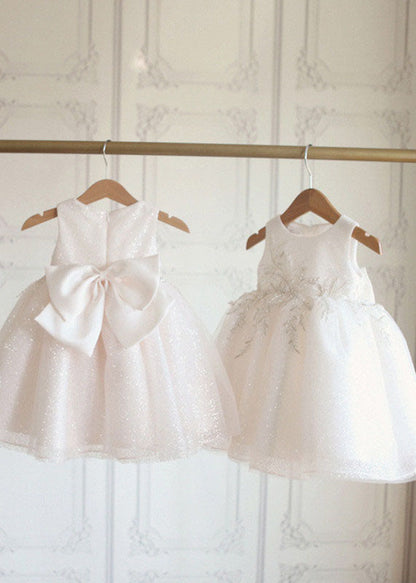 New White O-neck Patchwork Tulle Kids Holiday Maxi Dress Summer Ys017