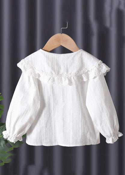 New White Peter Pan Collar Button Cotton Baby Blouse Flare Sleeve Yu1029