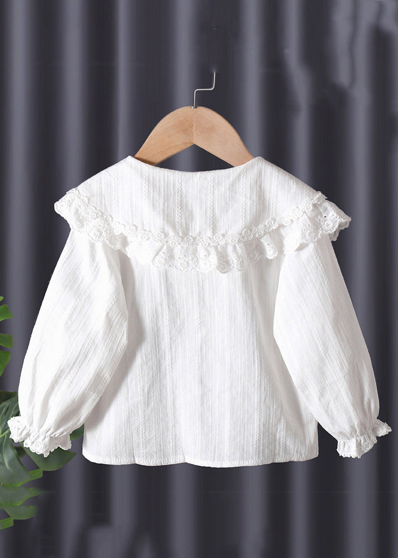 New White Peter Pan Collar Button Cotton Baby Blouse Flare Sleeve Yu1029