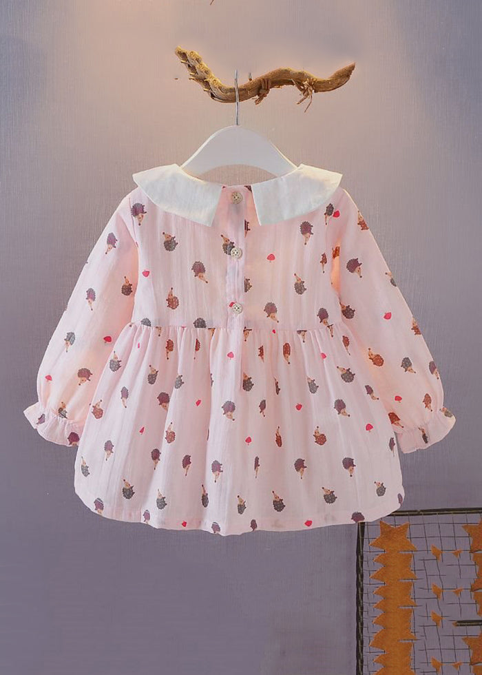 New White Peter Pan Collar Print Cotton Baby Dresses Long Dress Xz092