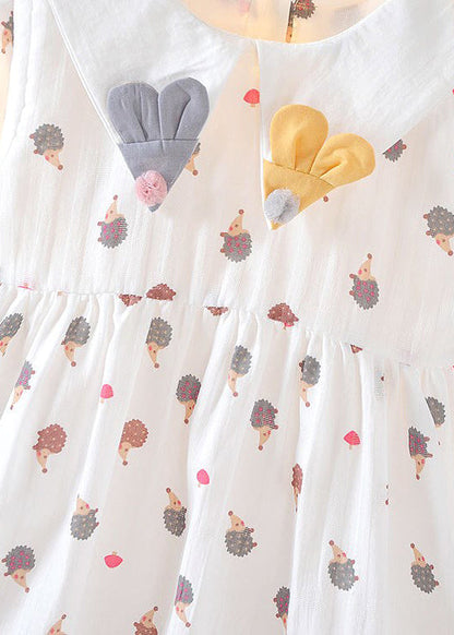 New White Peter Pan Collar Print Cotton Baby Dresses Long Dress Xz092