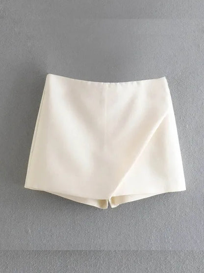 New Candy Color Asymmetrical Shorts Skirts Lady Zipper Fly Pockets Hot Shorts Pantalone
