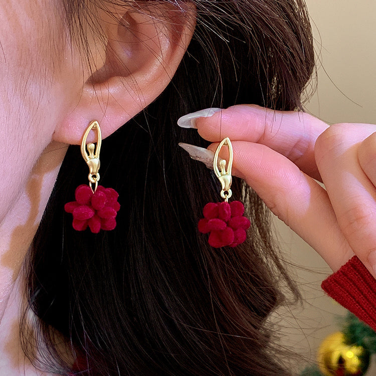 New Year Red Sterling Silver Alloy Flocking Drop Earrings