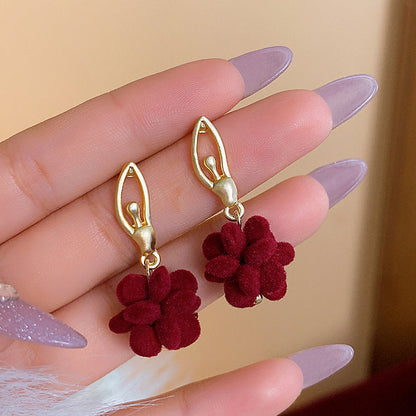 New Year Red Sterling Silver Alloy Flocking Drop Earrings