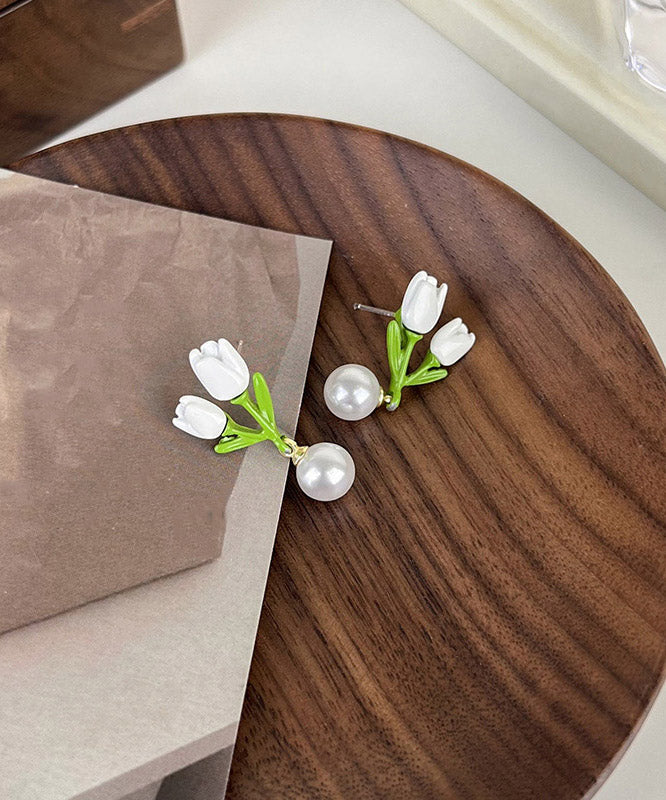 Niche Design Sterling Silver Alloy Tulip Pearl Earrings