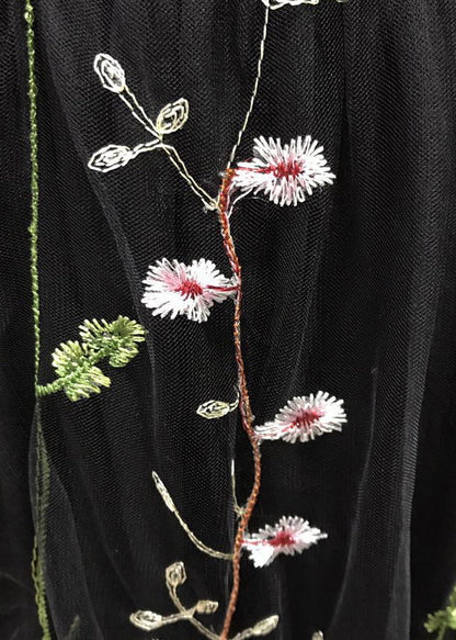 Novelty Black Embroidered Backless Tulle Maxi Dresses Sleeveless Tl027