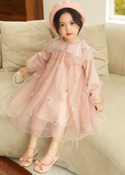 Novelty Grey Butterfly Embroideried Tulle Long Dress Long Sleeve Ss1064