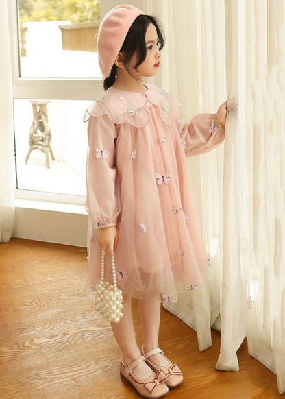 Novelty Grey Butterfly Embroideried Tulle Long Dress Long Sleeve Ss1064