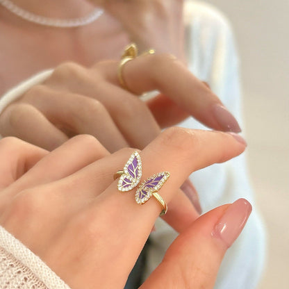 Butterfly Crystal Adjustable Ring Set